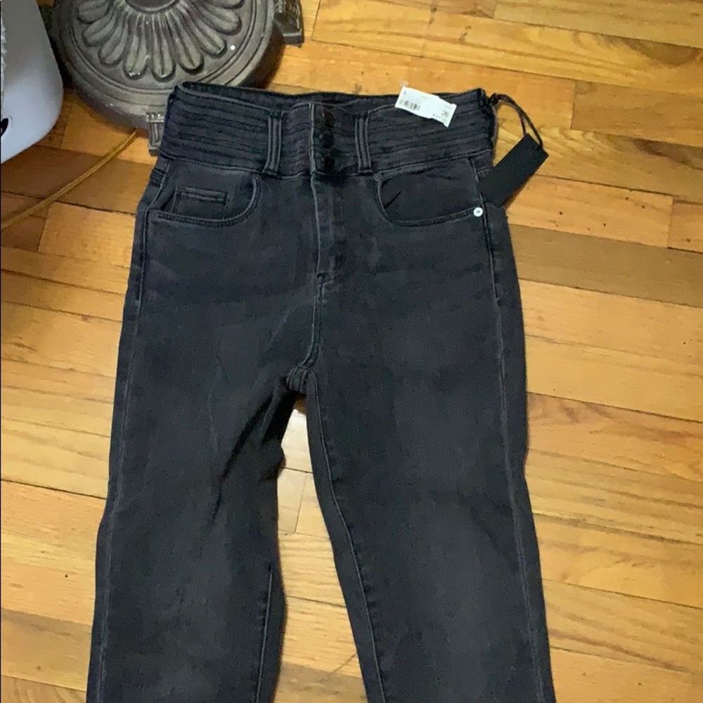 high rise dark gray skinny jeans